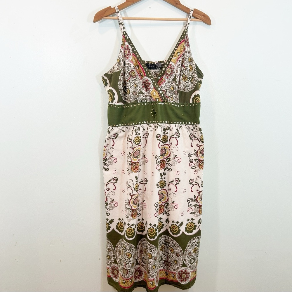 Cassee’s Green Jewel Sequin Floral Midi Party Dress Babydoll Bohemian Indie